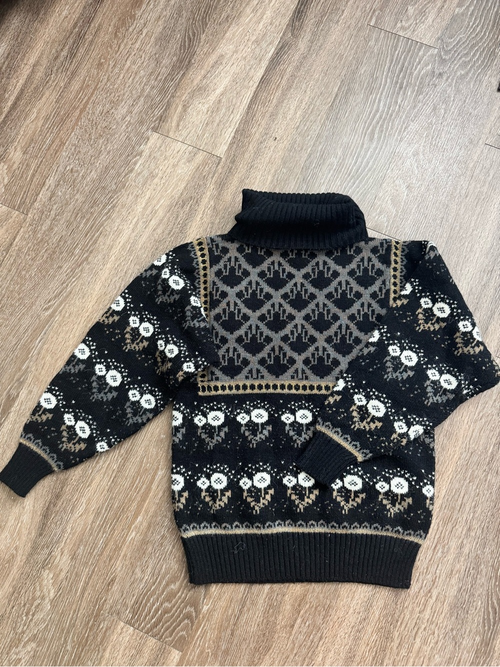 Black Patterned Turtleneck Sweater